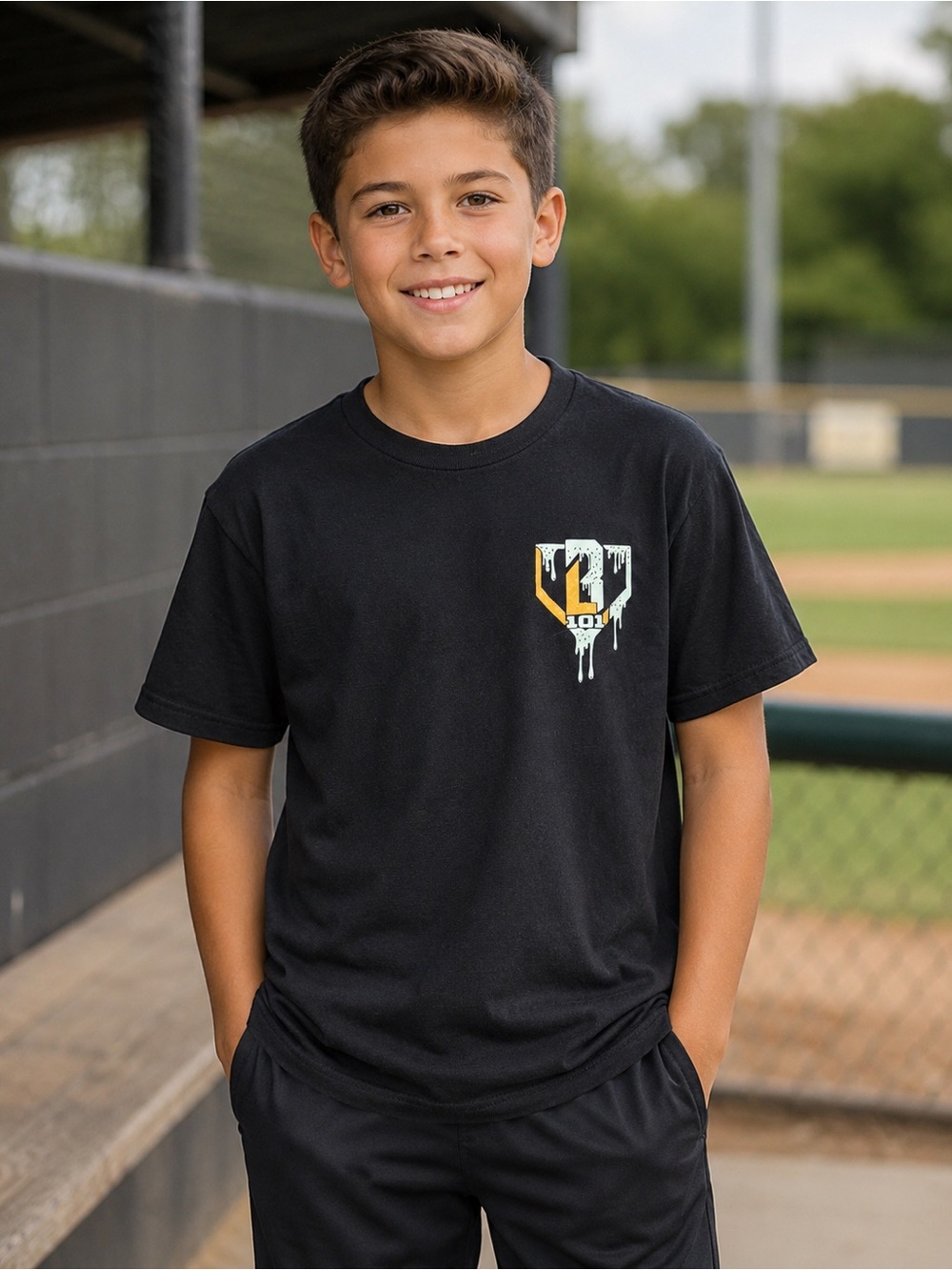 Baseball Lifestyle 101 Youth XL Black Graphic T-Shirt Baseball Drip Tee